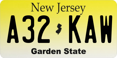 NJ license plate A32KAW