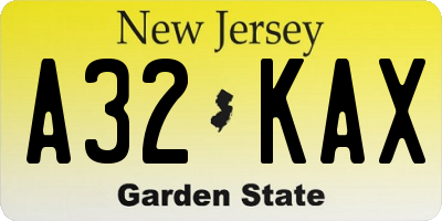 NJ license plate A32KAX