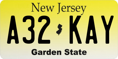 NJ license plate A32KAY