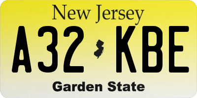 NJ license plate A32KBE