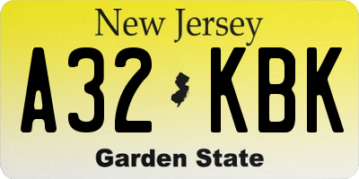 NJ license plate A32KBK