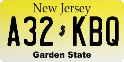 NJ license plate A32KBQ