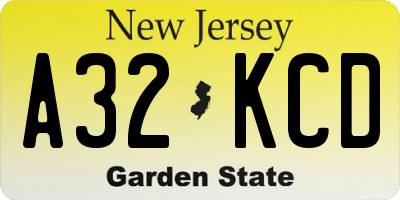 NJ license plate A32KCD