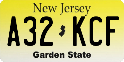 NJ license plate A32KCF