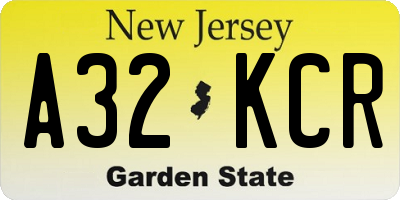 NJ license plate A32KCR