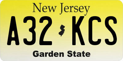 NJ license plate A32KCS