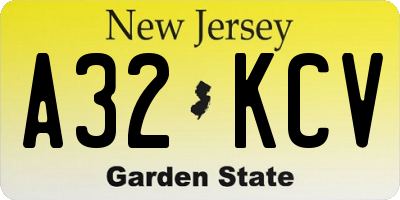 NJ license plate A32KCV