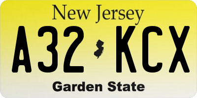 NJ license plate A32KCX