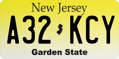 NJ license plate A32KCY