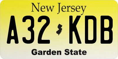 NJ license plate A32KDB