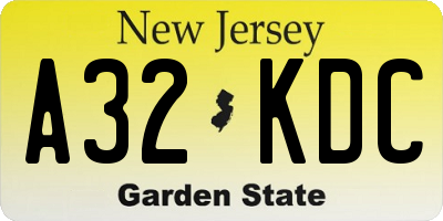 NJ license plate A32KDC