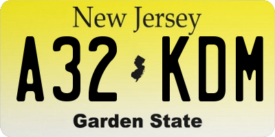 NJ license plate A32KDM