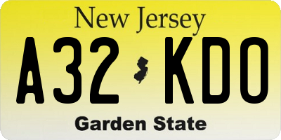 NJ license plate A32KDO