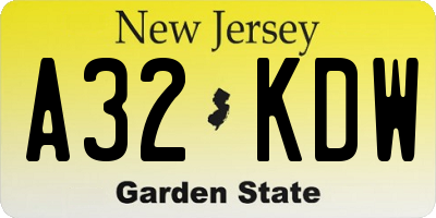 NJ license plate A32KDW