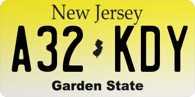 NJ license plate A32KDY