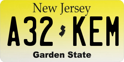NJ license plate A32KEM