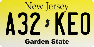 NJ license plate A32KEO