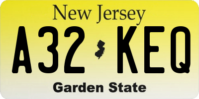 NJ license plate A32KEQ