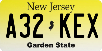NJ license plate A32KEX