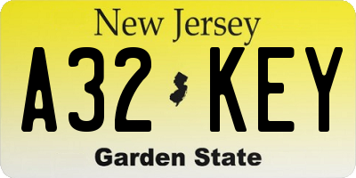 NJ license plate A32KEY