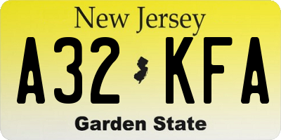 NJ license plate A32KFA
