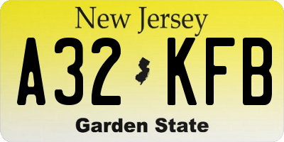 NJ license plate A32KFB