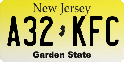 NJ license plate A32KFC