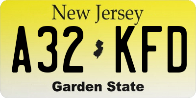 NJ license plate A32KFD