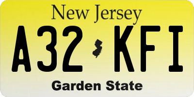 NJ license plate A32KFI