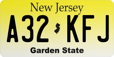 NJ license plate A32KFJ