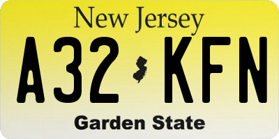 NJ license plate A32KFN