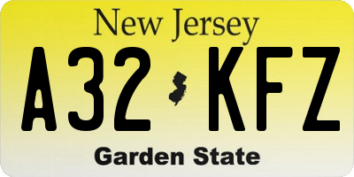 NJ license plate A32KFZ