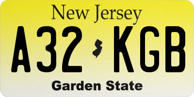 NJ license plate A32KGB