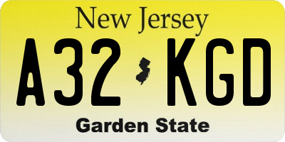 NJ license plate A32KGD