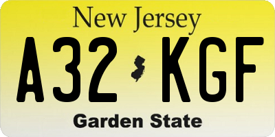 NJ license plate A32KGF