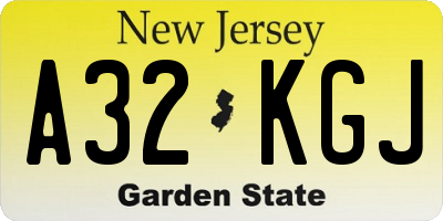 NJ license plate A32KGJ