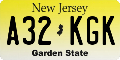 NJ license plate A32KGK