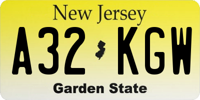 NJ license plate A32KGW