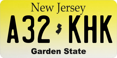NJ license plate A32KHK