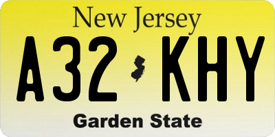 NJ license plate A32KHY