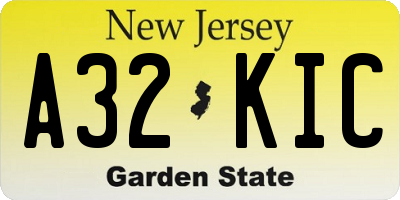 NJ license plate A32KIC