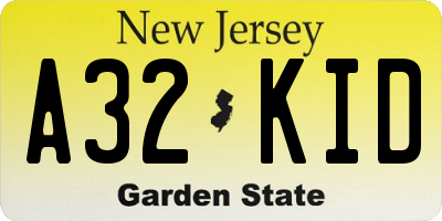 NJ license plate A32KID