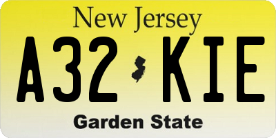NJ license plate A32KIE