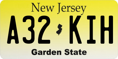 NJ license plate A32KIH