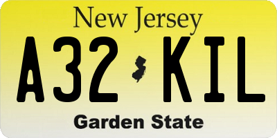 NJ license plate A32KIL