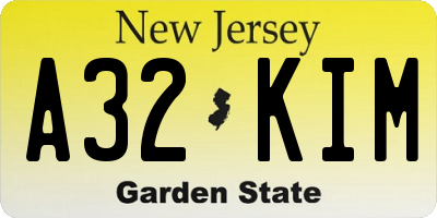 NJ license plate A32KIM