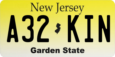 NJ license plate A32KIN