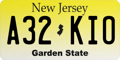 NJ license plate A32KIO