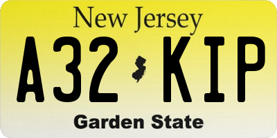 NJ license plate A32KIP