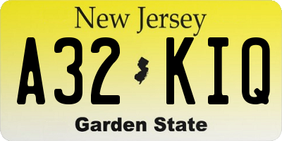 NJ license plate A32KIQ